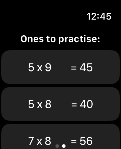 Watch Times Tables App showing progress tracking